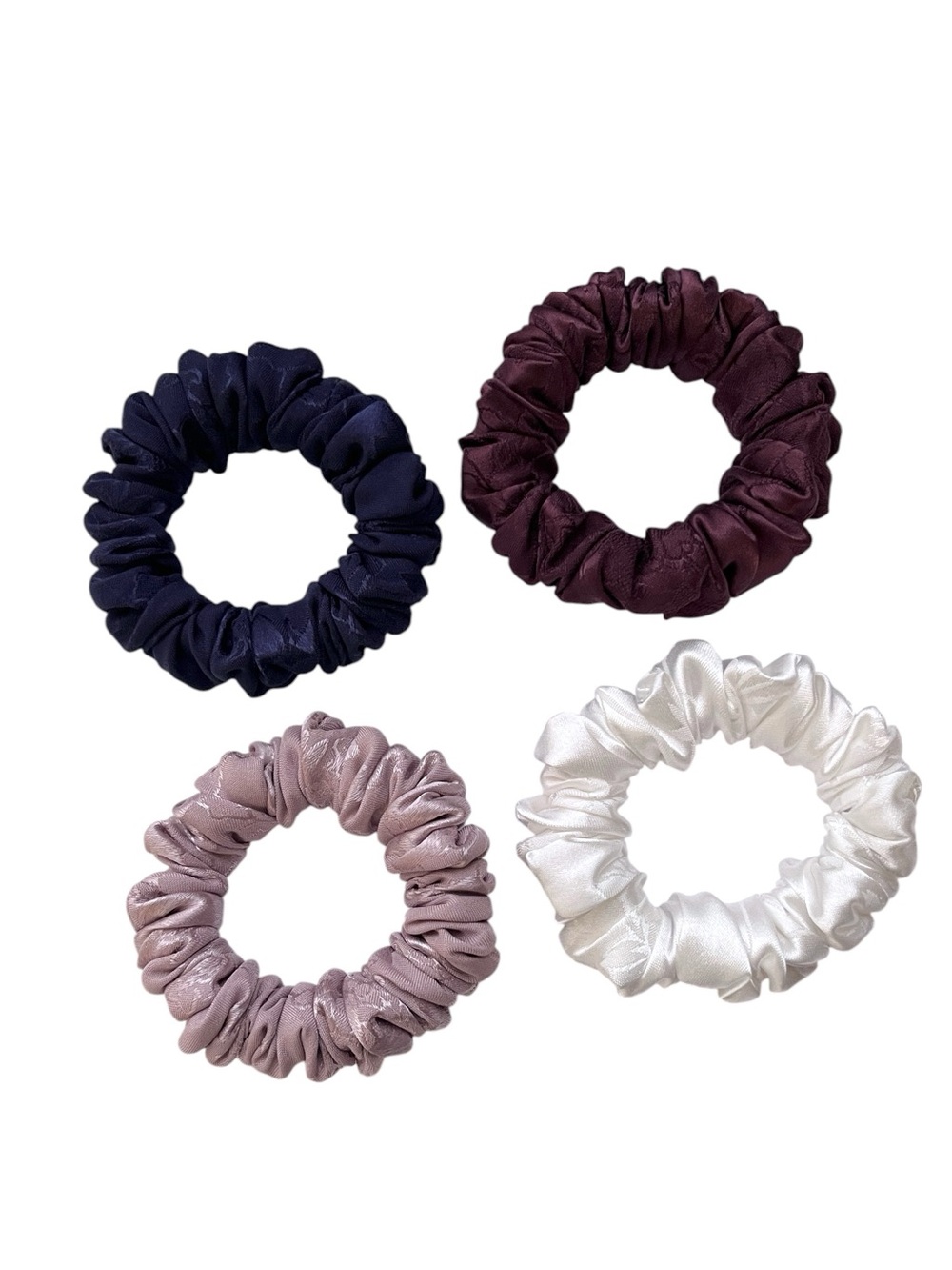 Set of 4 Small Hair Scrunchies - Navy, Plum, Blush, White